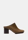 Uma Wang Mid-heel Leather Mules In Dark Olive/black