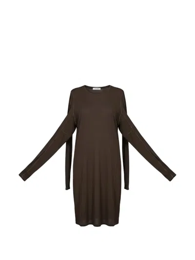 Uma Wang Debi Long-sleeve Mini Dress In Brown
