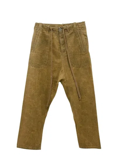 Uma Wang Textured Denim Pants Belt Loops Drawstring Waist In Gold