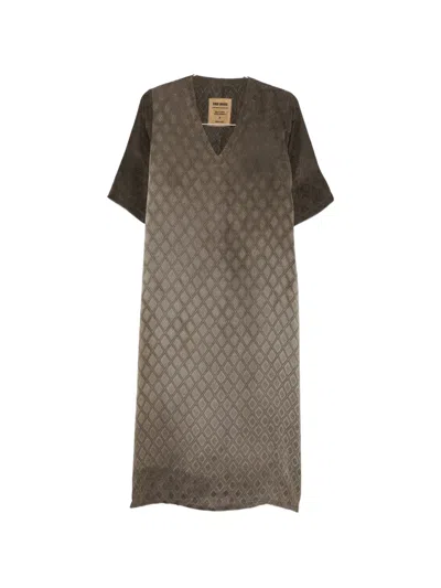 Uma Wang Diamond V-neck Midi Dress In Brown