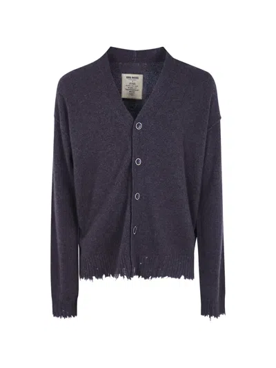 Uma Wang Distressed Cashmere Cardigan In Blue