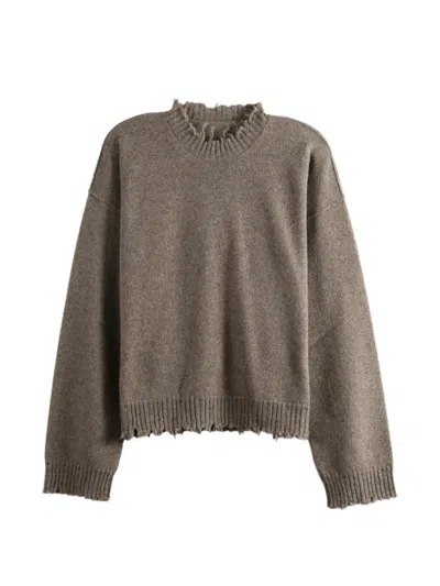 Uma Wang Distressed Crew-neck Jumper In Brown