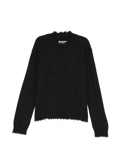Uma Wang Distressed Crew-neck Jumper In Black