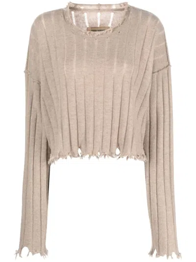 Uma Wang Distressed-efffect Cashmere Jumper In Neutrals