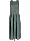 Uma Wang Distressed Pleated Midi Dress In Green