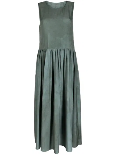 Uma Wang Distressed Pleated Midi Dress In Green