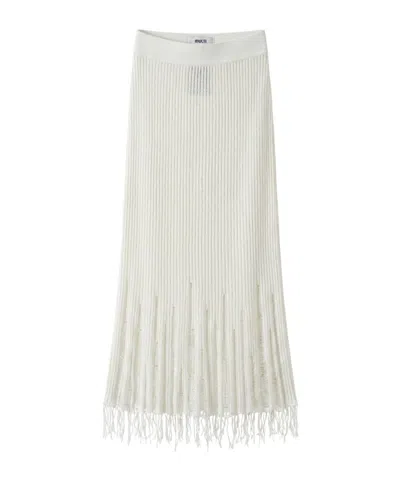 Uma Wang Distressed Ribbed Knit Midi Skirt In White