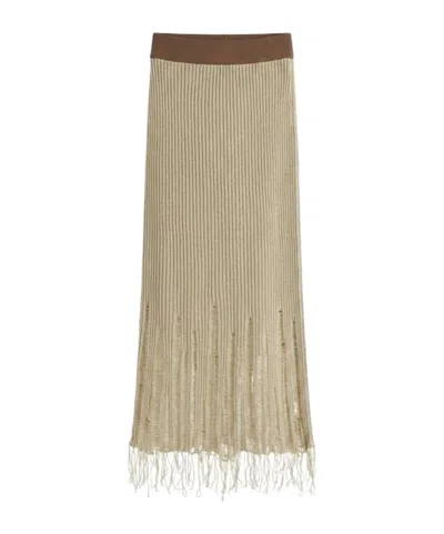 Uma Wang Distressed Ribbed Knit Midi Skirt In Brown