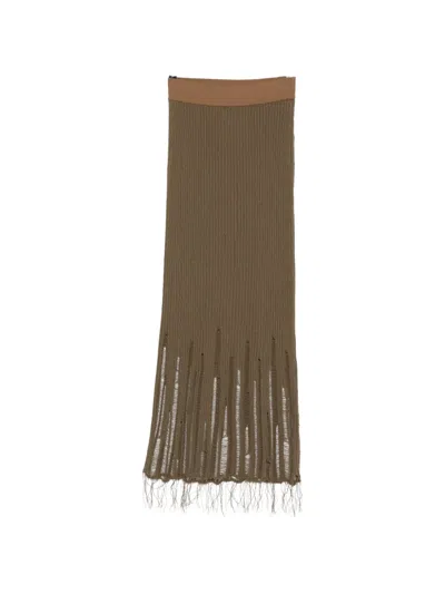Uma Wang Distressed Ribbed-knit Skirt In Brown