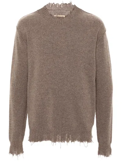 Uma Wang Brown Frayed Sweater