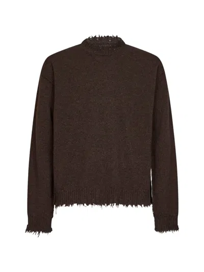 Uma Wang Distressed-effect Frayed-hem Sweater In Brown