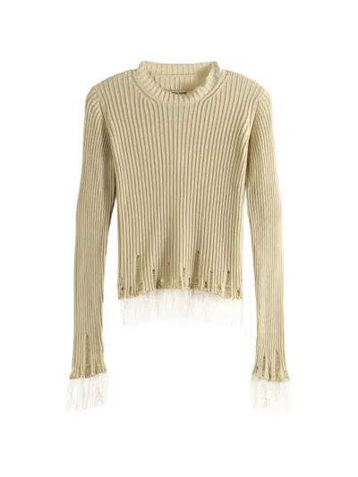 Uma Wang Distressed-effect Fringed Sweater In Brown