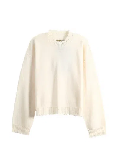 Uma Wang Distressed-effect Ribbed-trim Sweater In Neutral