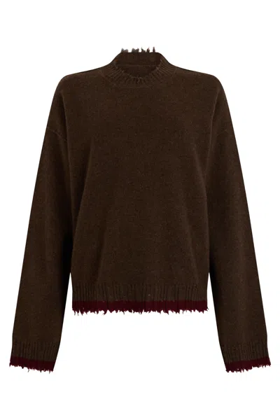 Uma Wang Distressed-trim Cashmere Sweater In Brown