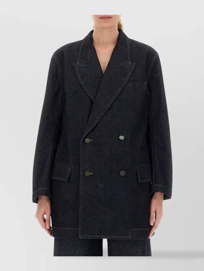 Uma Wang Double Breasted Notched Lapel Jacket In Black