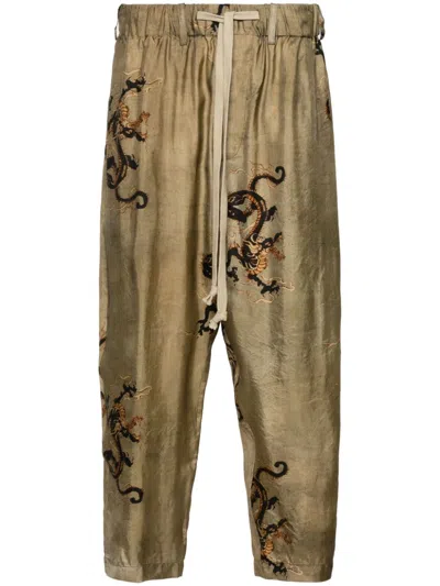 Uma Wang Dragon-print Tapered Trousers In Neutrals