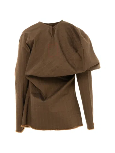 Uma Wang Draped Fringed Top In Green