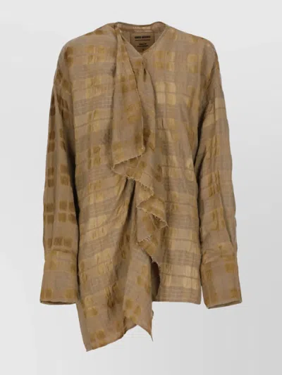 UMA WANG DRAPED FRONT LONG SLEEVE WOOL BLEND TOP
