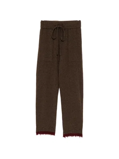Uma Wang Drawstring Frayed-hem Trousers In Brown