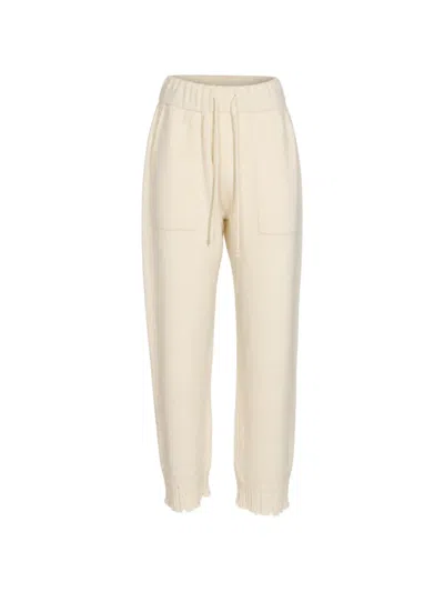 Uma Wang Drawstring Frayed-hem Trousers In White