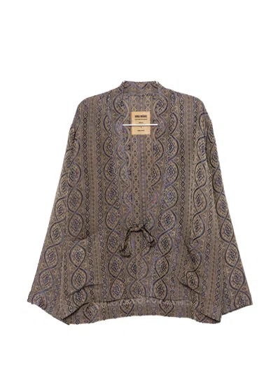 Uma Wang Drawstring Patterned Jacket In Brown
