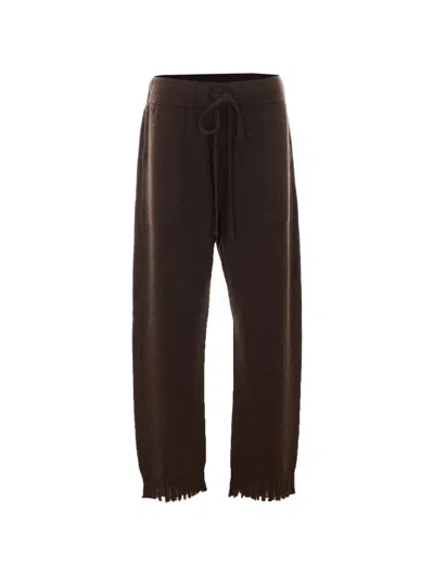 Uma Wang Drawstring-waist Frayed-edge Trousers In Brown