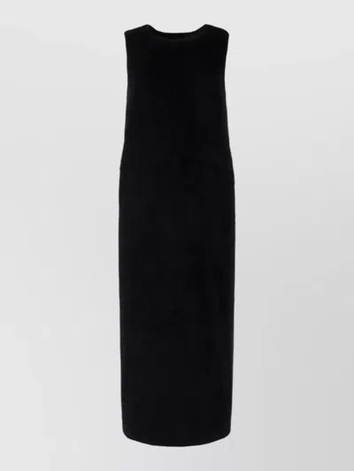 Uma Wang Dress Round Neckline Sleeveless Textured Back Slit In Black