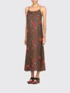 Uma Wang Midi Dress With Shoulder Straps And Floral Print In Brown