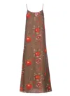 Uma Wang Midi Dress With Shoulder Straps And Floral Print In Brown