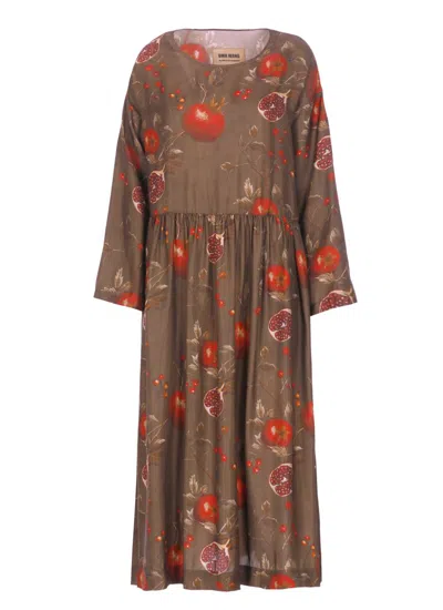 Uma Wang Crewneck Long Sleeves Fruit Print Dress In Multi