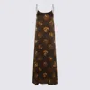 Uma Wang Abstract Print Slip Dress With Spaghetti Straps In Brown