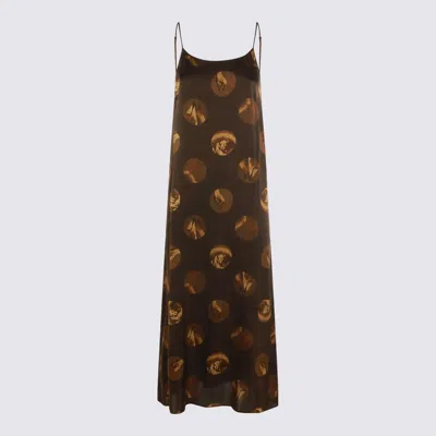 Uma Wang Abstract Print Slip Dress With Spaghetti Straps In Brown