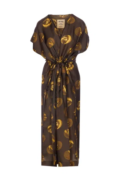 Uma Wang Oversized Midi Dress Graphic Print In Brown