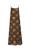 Uma Wang Anaya Brown Sleeveless Dress With Round Neck And All-over Motif In Viscose Blend Woman In Brown