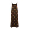 Uma Wang Abstract Print Slip Dress With Spaghetti Straps In Brown