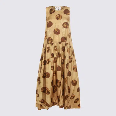 Uma Wang Sleeveless Tiered Dress Abstract Print In Brown