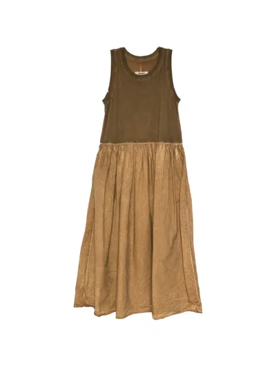Uma Wang Maxi Dress Gathered Waist Round Neck Sleeveless In Brown