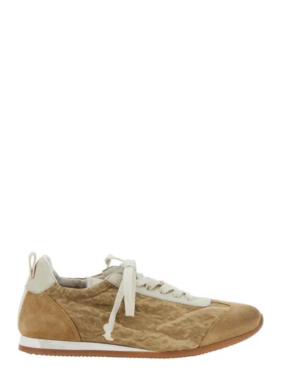 Uma Wang Ecosuede Low Top Sneaker With Lace-up Front And Flat Sole In Brown