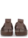 Uma Wang Flat Slide Sandals Open Square Toe Strap In Brown