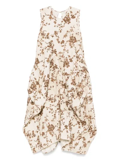 Uma Wang Floral Midi Dress In Brown
