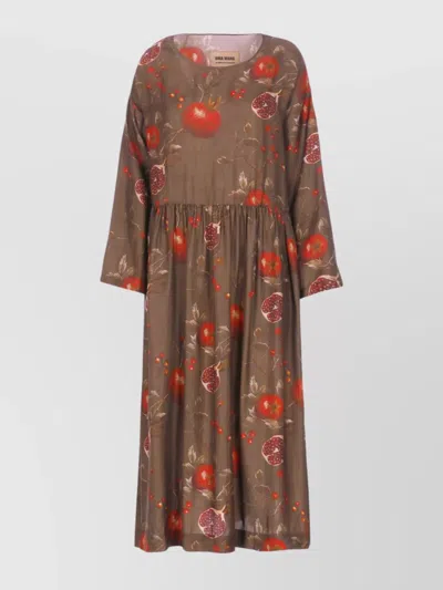 Uma Wang Crewneck Long Sleeves Fruit Print Dress In Multi