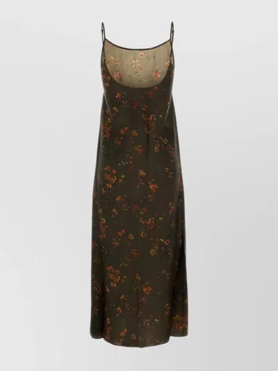 Uma Wang Floral Midi Dress Side Slit In Brown