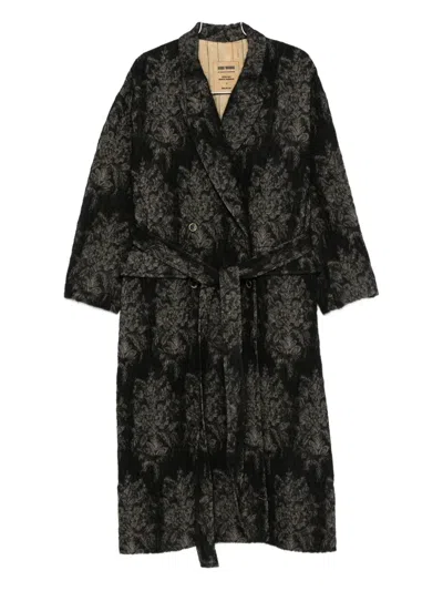 Uma Wang Floral-pattern Belted Coat In Black