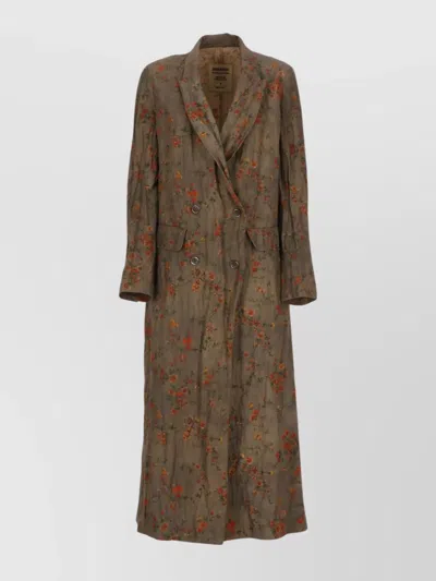 UMA WANG FLORAL PATTERN DOUBLE-BREASTED COTTON COAT