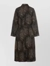 Uma Wang Floral Patterned Textured Coat Belted In Black