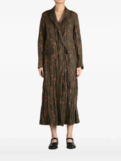 UMA WANG FLORAL-PRINT DOUBLE-BREASTED COAT