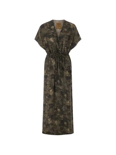 Uma Wang Floral Print Drawstring Dress In Green