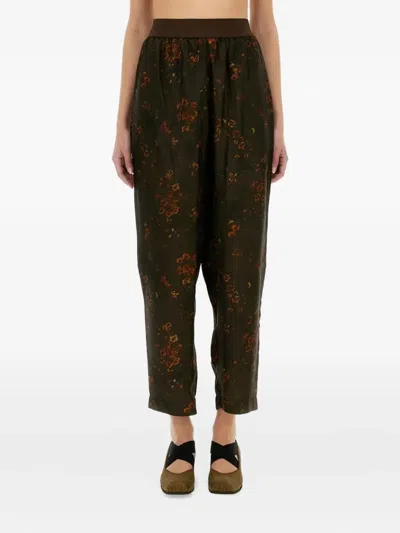 Uma Wang Floral-print Elastic-waist Trousers In Black