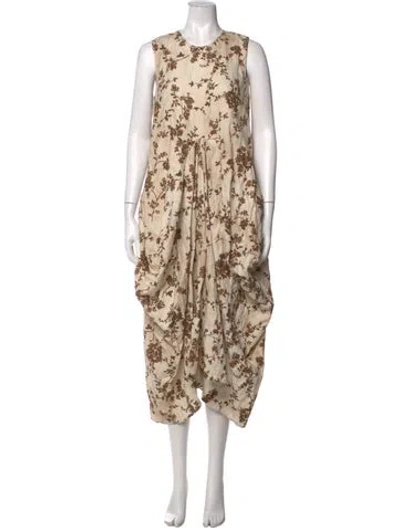 Pre-owned Uma Wang Floral Print Long Dress In Neutrals
