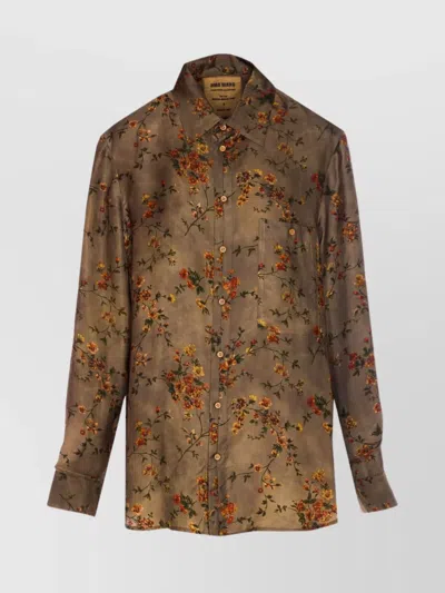 Uma Wang Floral Print Long Sleeve Top With Pocket In Green